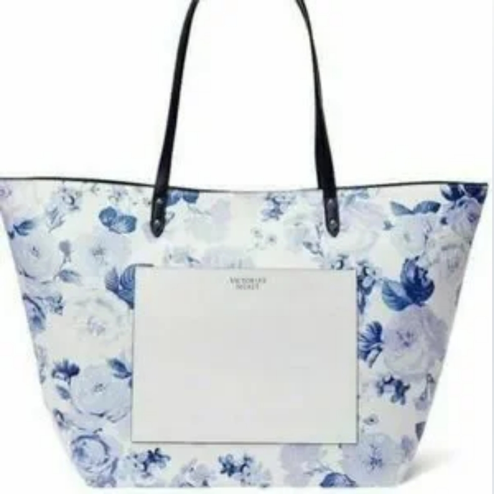 Victoria's Secret Blue & White Floral Carryall Tote Bag Spring 2022 Limited Ed.